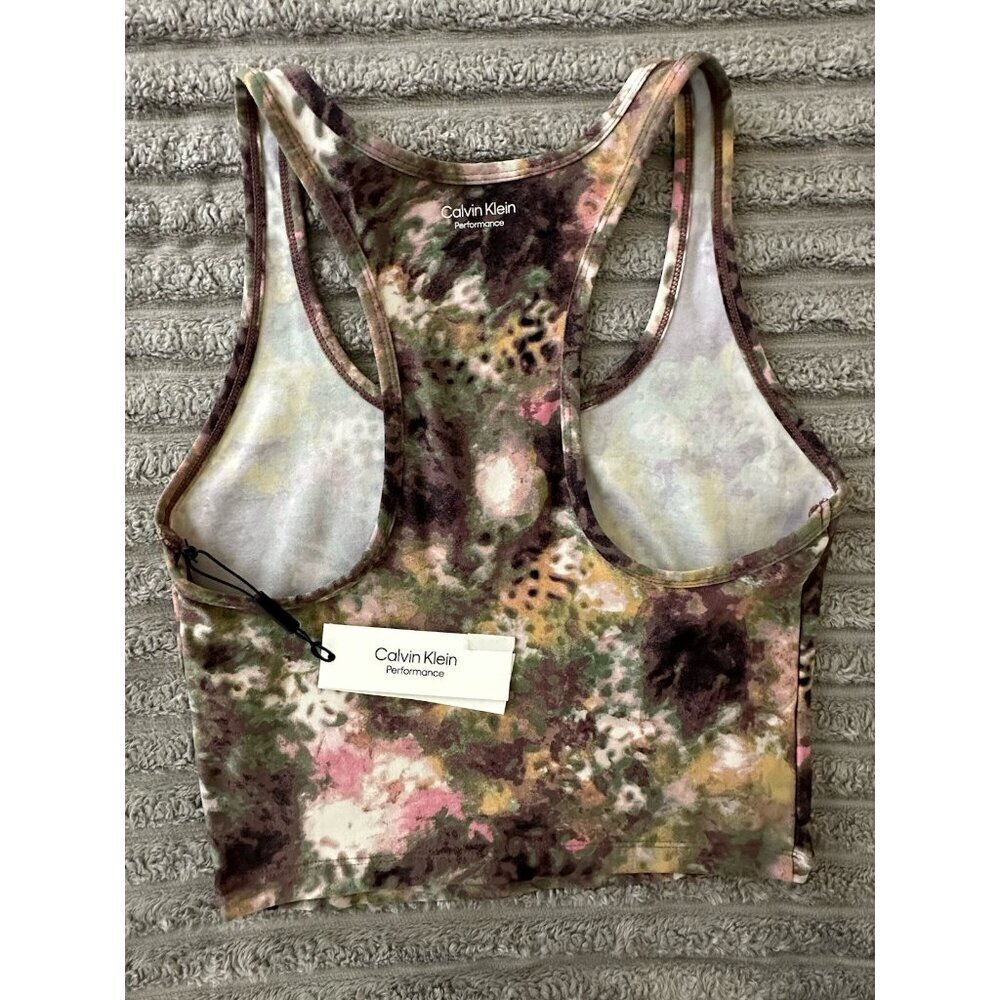 Calvin Klein Performance Printed Racerback Women's Crop Tank Top NWT Java - Picture 10 of 15